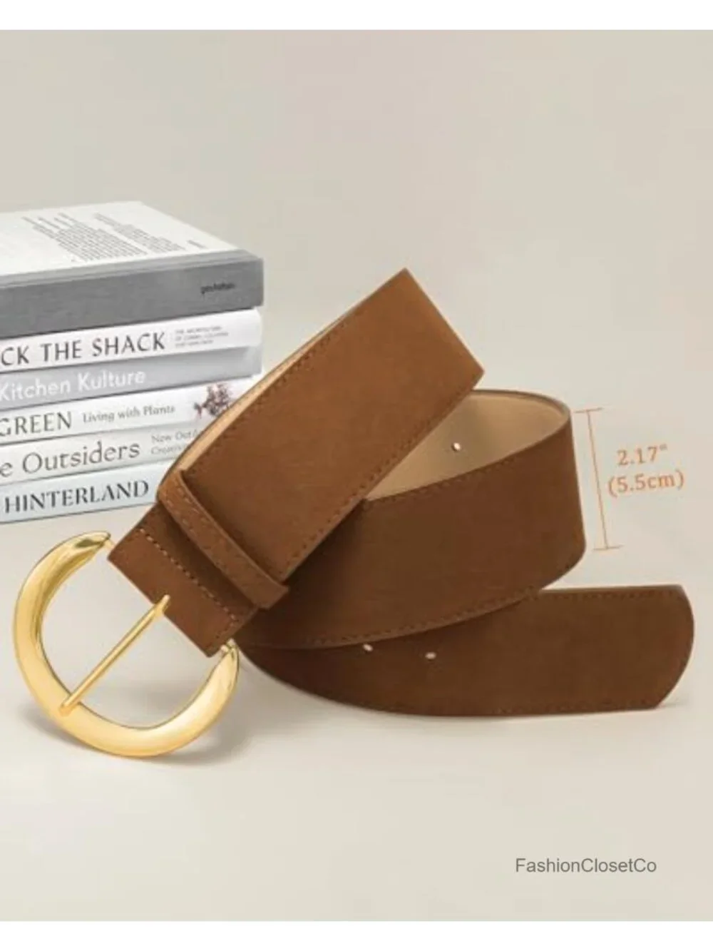 Wide Suede PU Leather Chunky Belt with Gold Buckle for Dresses